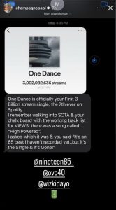 Drake and Wizkid's 'One Dance' Surpasses 3 Billion Streams on Spotify