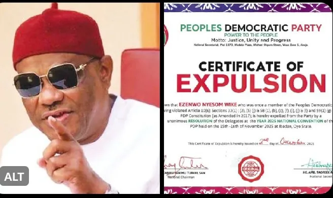 ‎ PDP Issues Expulsion Certificates to Wike, Fayose, Anyanwu, and Others