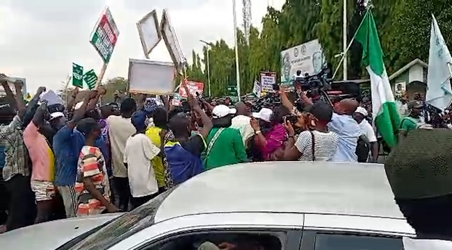 Protesters Occupy National Assembly Gate Over Electronic Transmission of Election Results